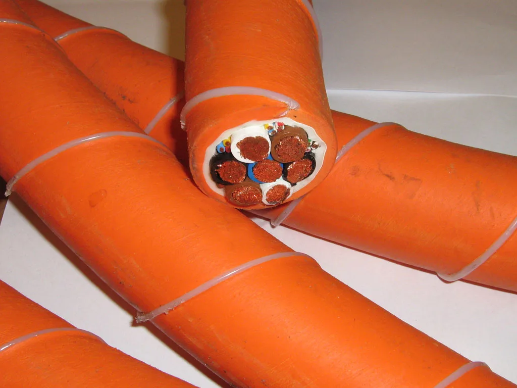Cross-section of orange multi-core cables